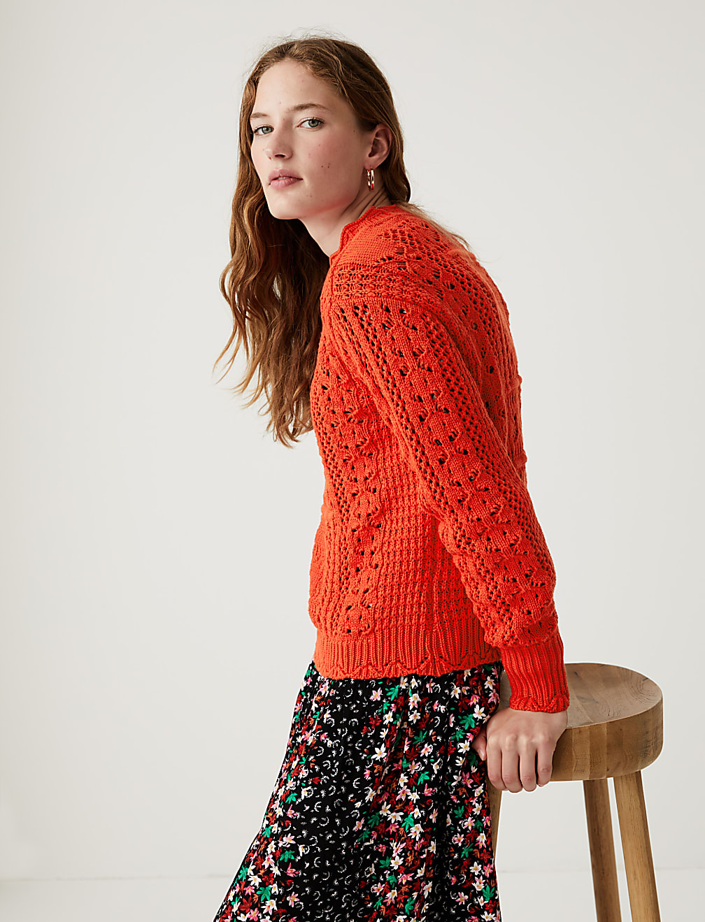 Pure Cotton Crochet Crew Neck Jumper