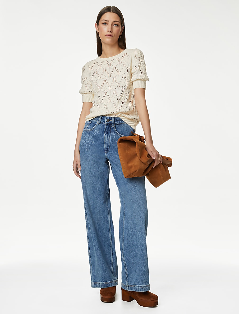 Pure Cotton Textured Round Neck Knitted Top