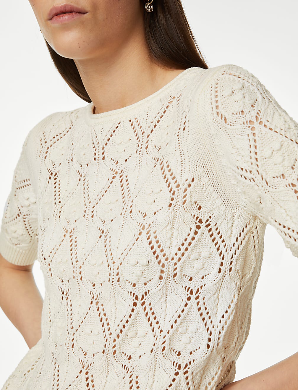 Pure Cotton Textured Round Neck Knitted Top