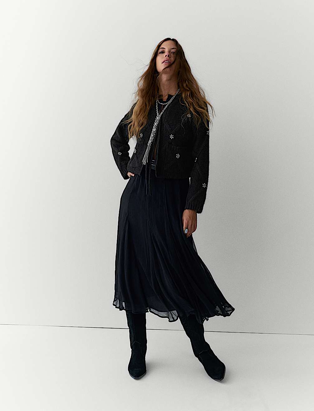 Embellished Diamond Tie Front Cropped Cardigan with Alpaca