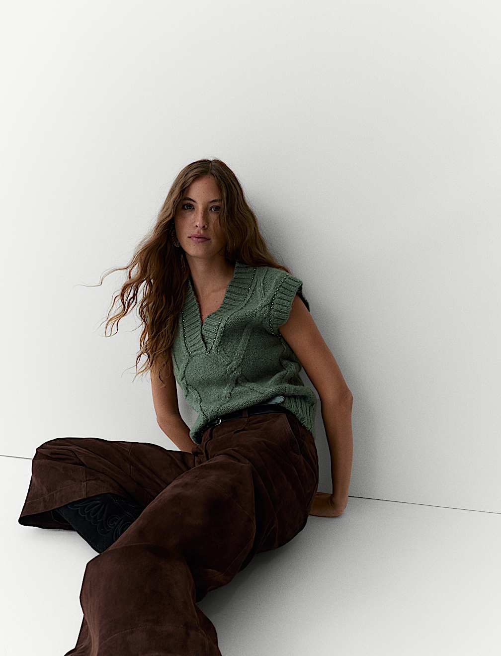 Embellished Cable Knit V-Neck Tabard