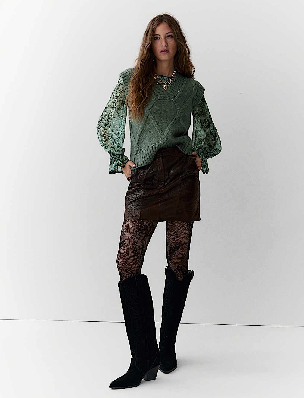 Embellished Cable Knit V-Neck Tabard