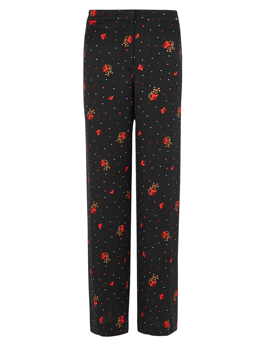 Satin Floral Print Wide Leg Trousers