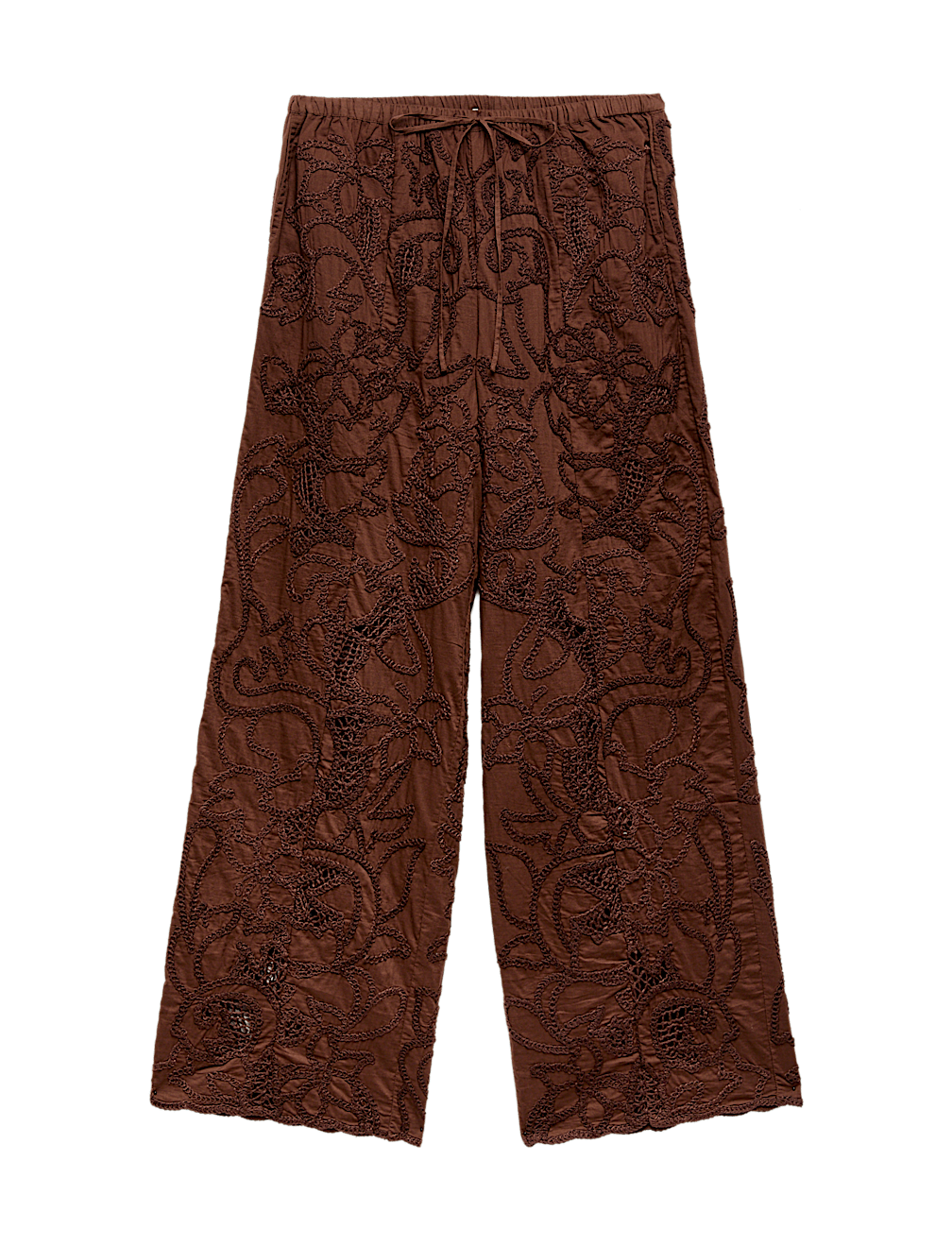 Cotton Embroidered Wide Leg Trousers