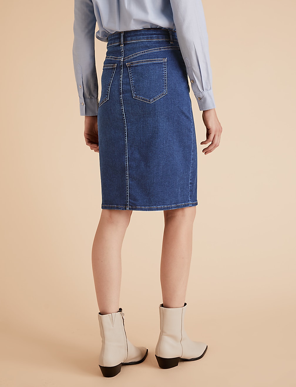 Buy Denim Knee Length Pencil Skirt at Marks Spencer