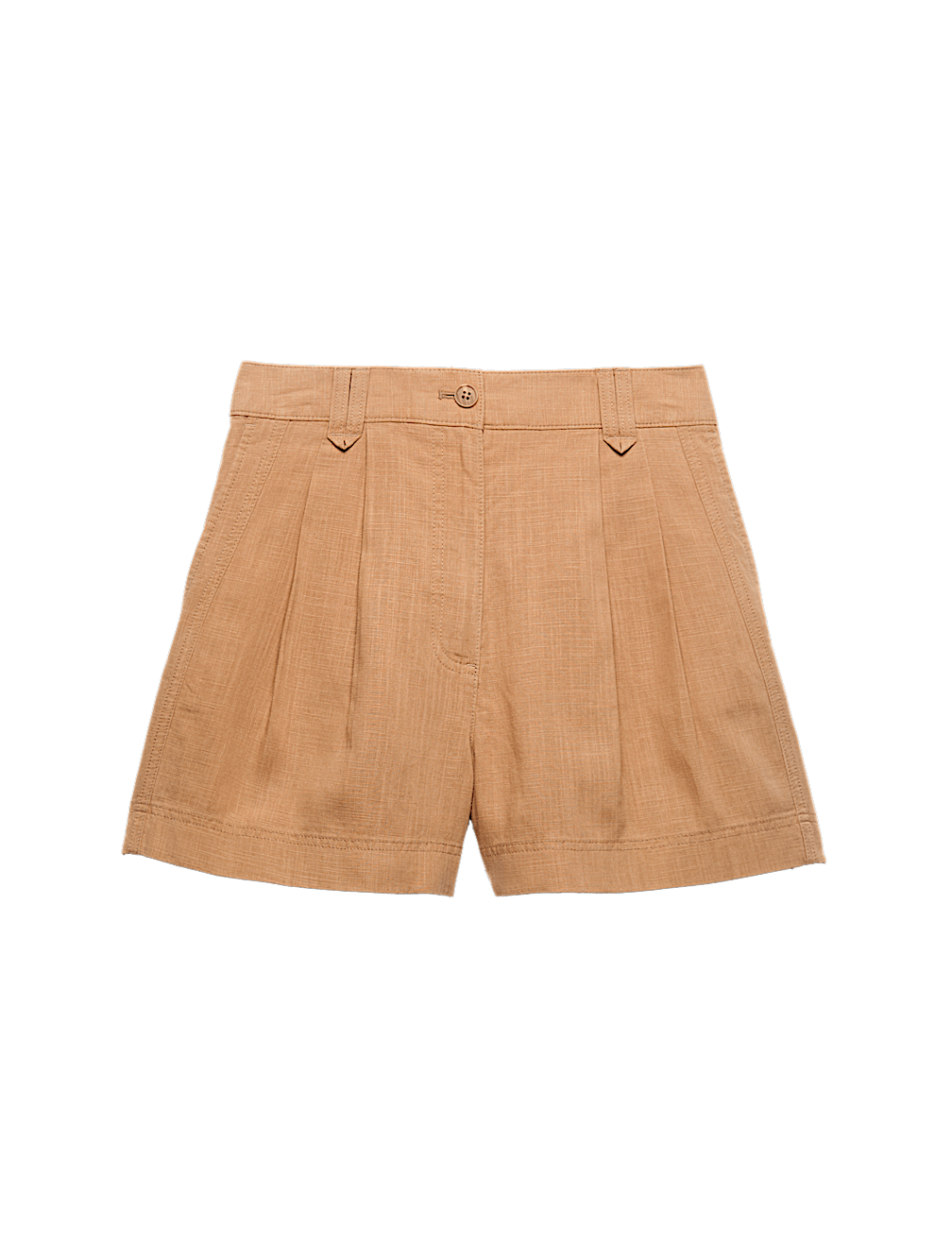 Linen Blend High Waisted Pleat Front Shorts