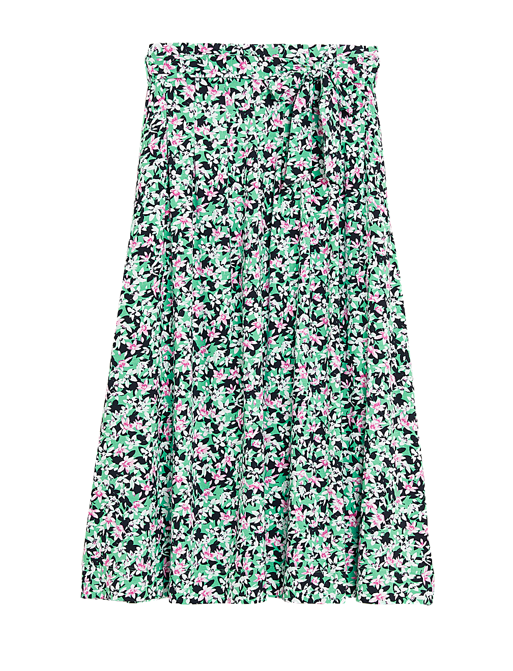Jersey Floral Belted Midi A-Line Skirt