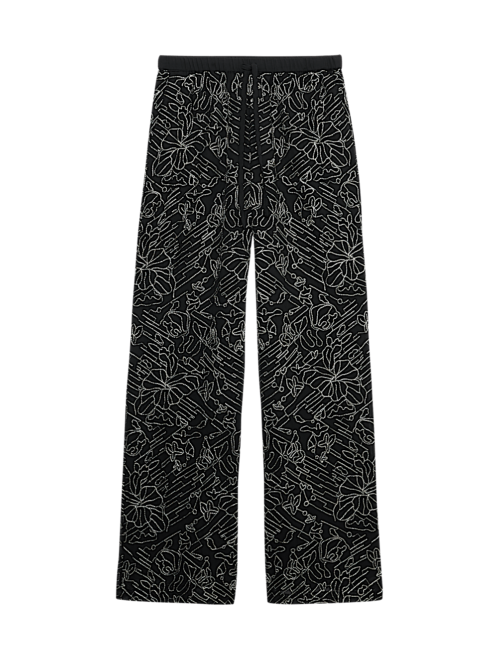 Embroidered Metallic Wide Leg Trousers