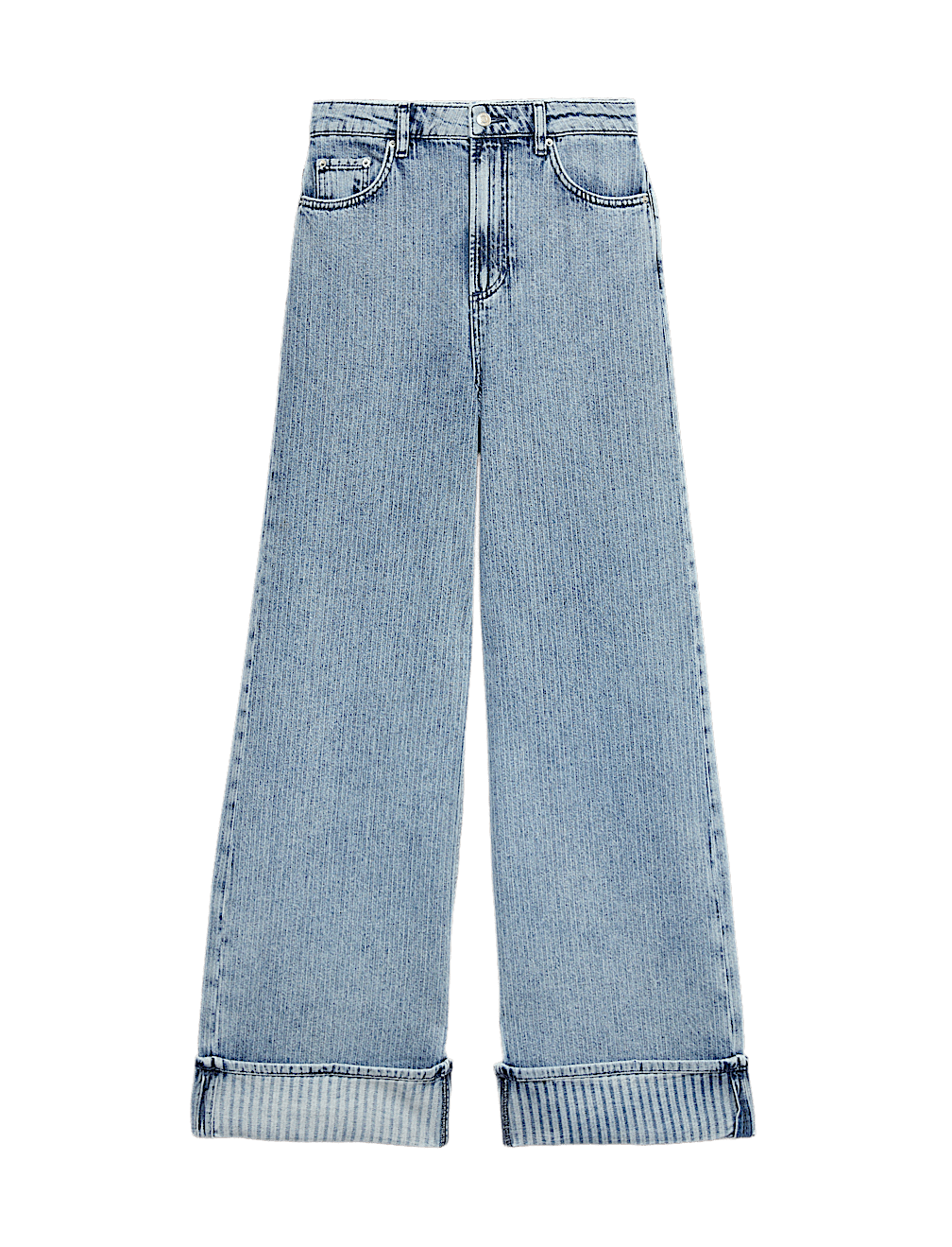 High Waisted Striped Wide Leg Turn Up Jeans