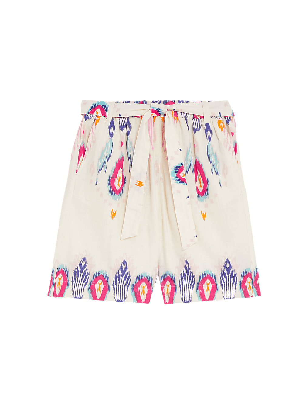 Linen Rich Printed High Waisted Shorts