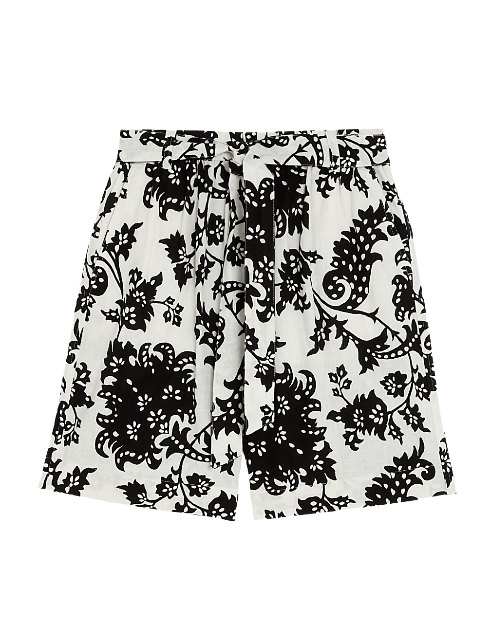 Linen Rich Printed High Waisted Shorts
