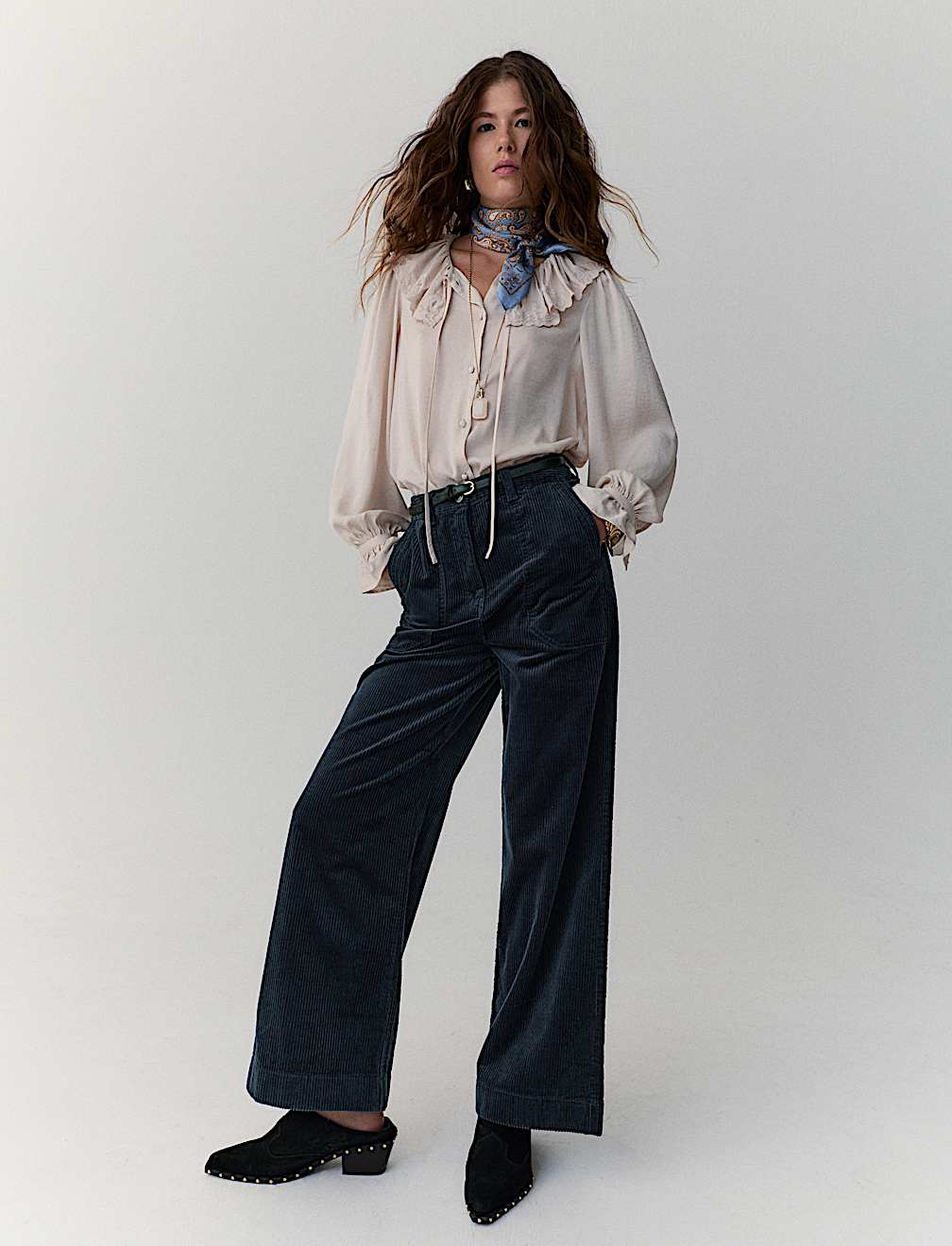 Pure Cotton Cord Wide Leg Trousers