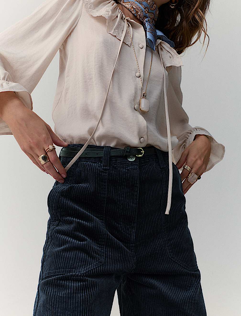 Pure Cotton Cord Wide Leg Trousers