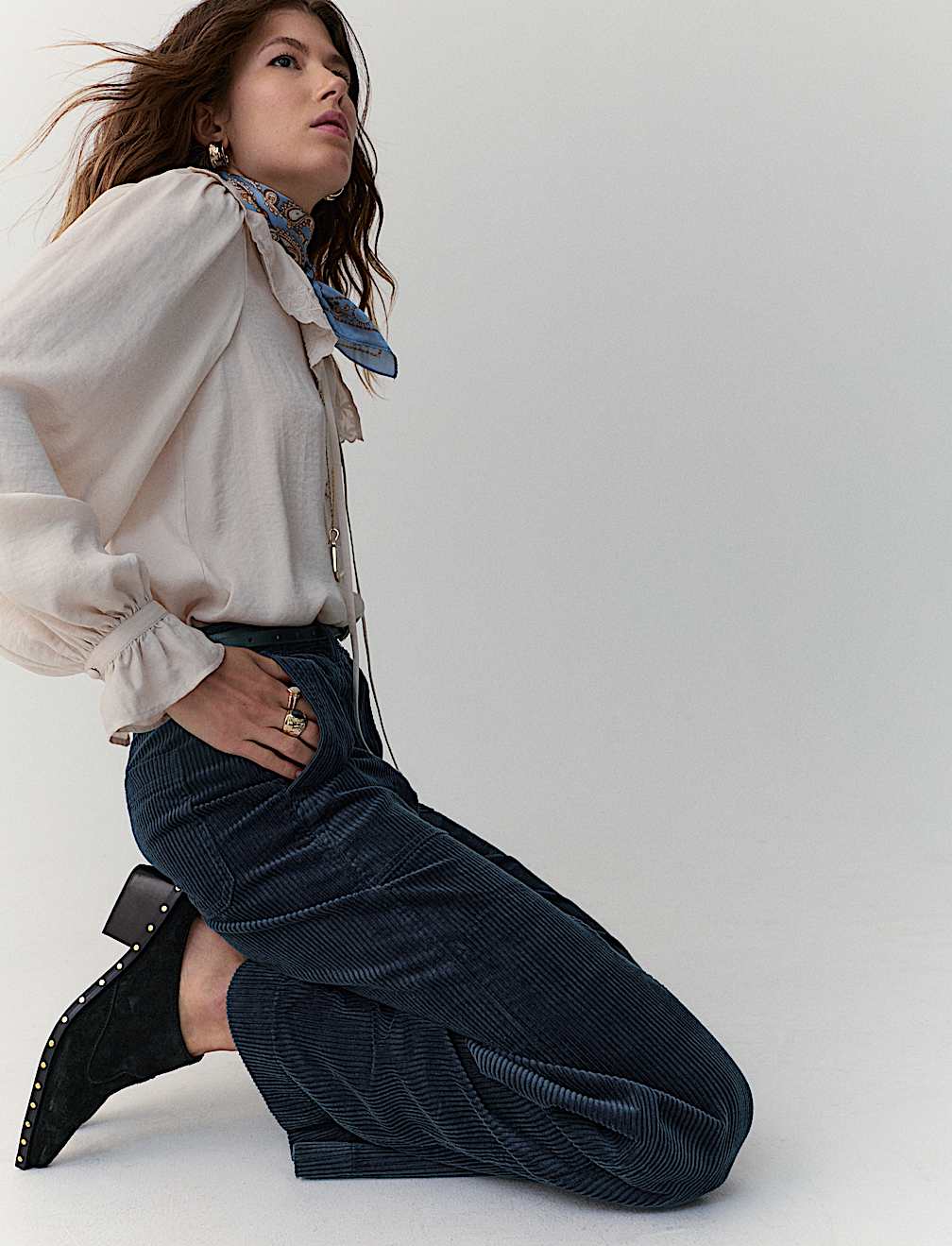 Pure Cotton Cord Wide Leg Trousers