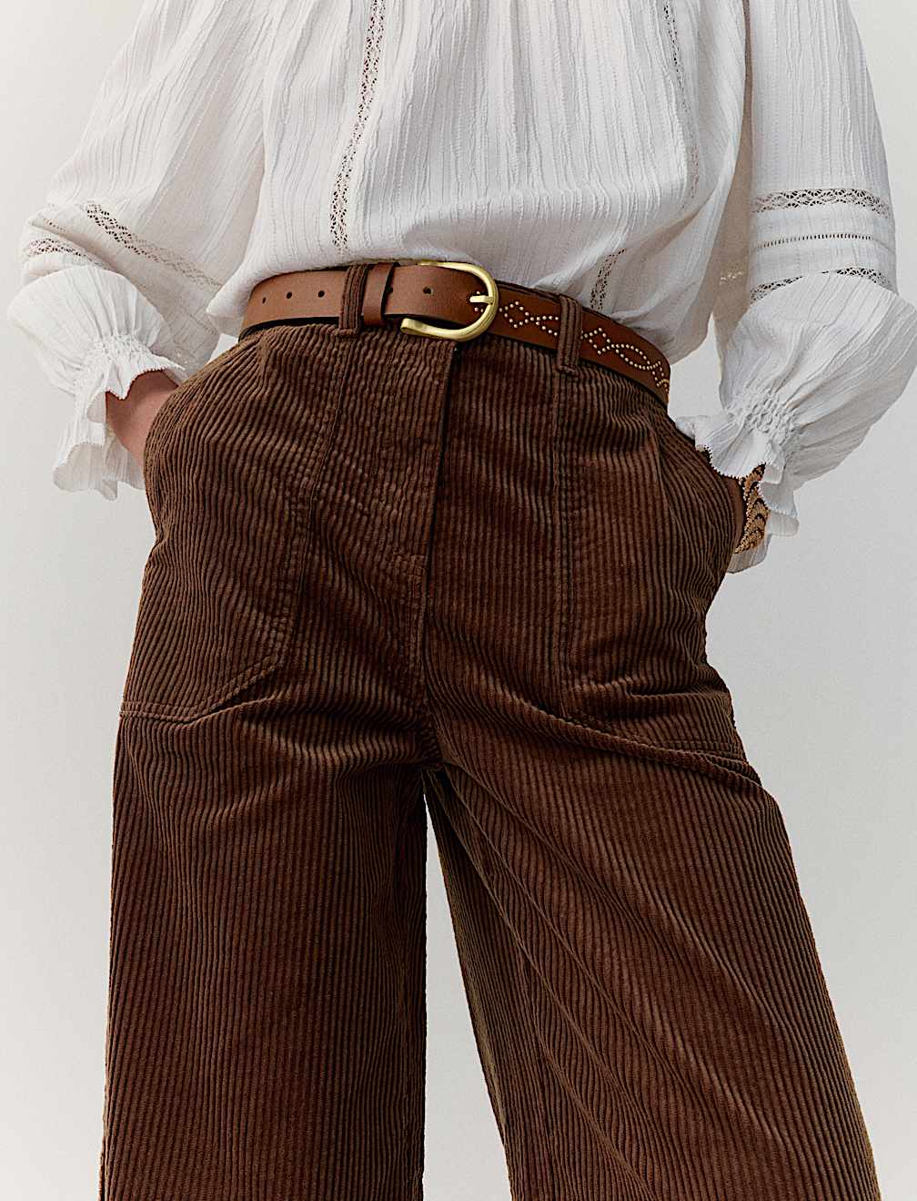 Pure Cotton Cord Wide Leg Trousers