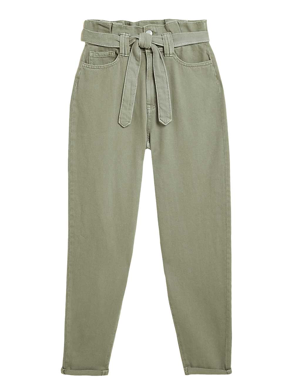 Pure Cotton Belted Tapered Trousers