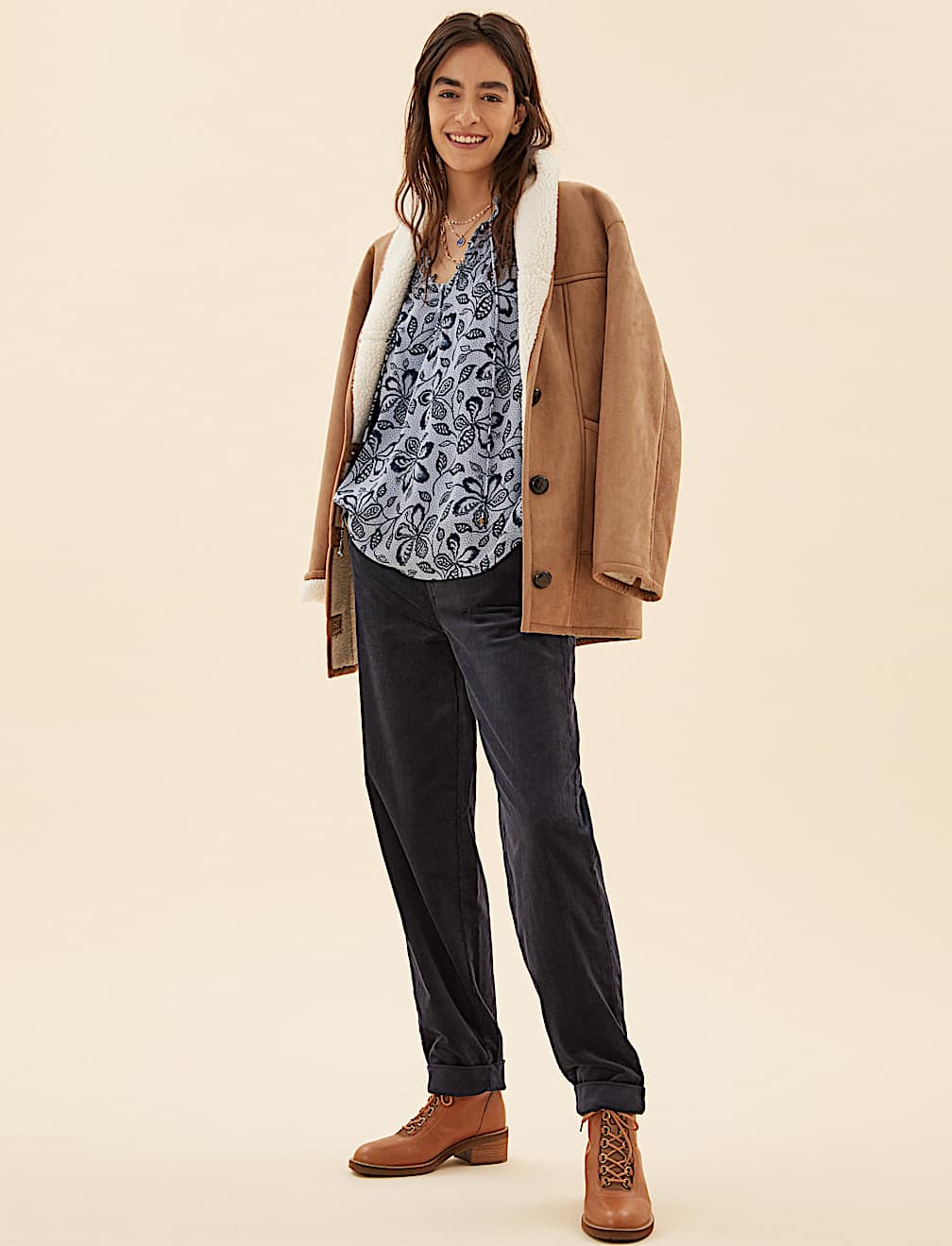 Cotton Rich Corduroy Ankle Grazer Trousers