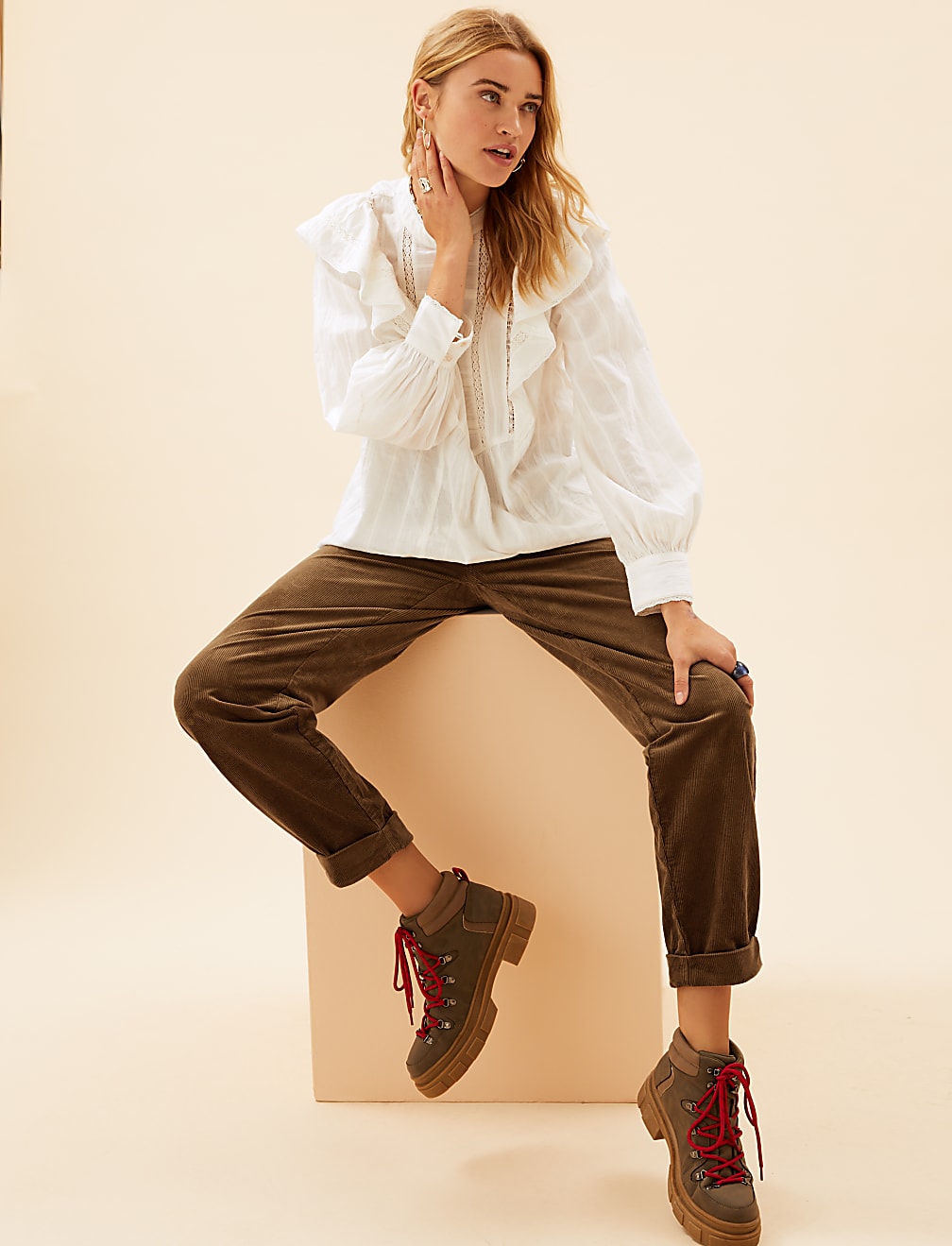 Cotton Rich Corduroy Ankle Grazer Trousers