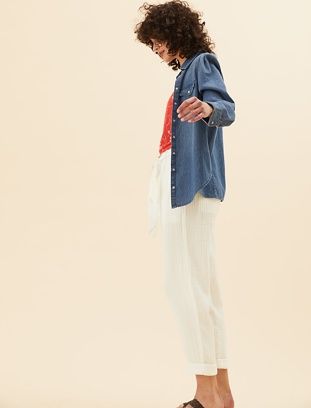 Pure Cotton Tapered Ankle Grazer Trousers