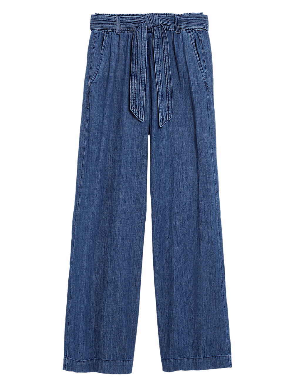 Denim Belted Wide Leg Trousers