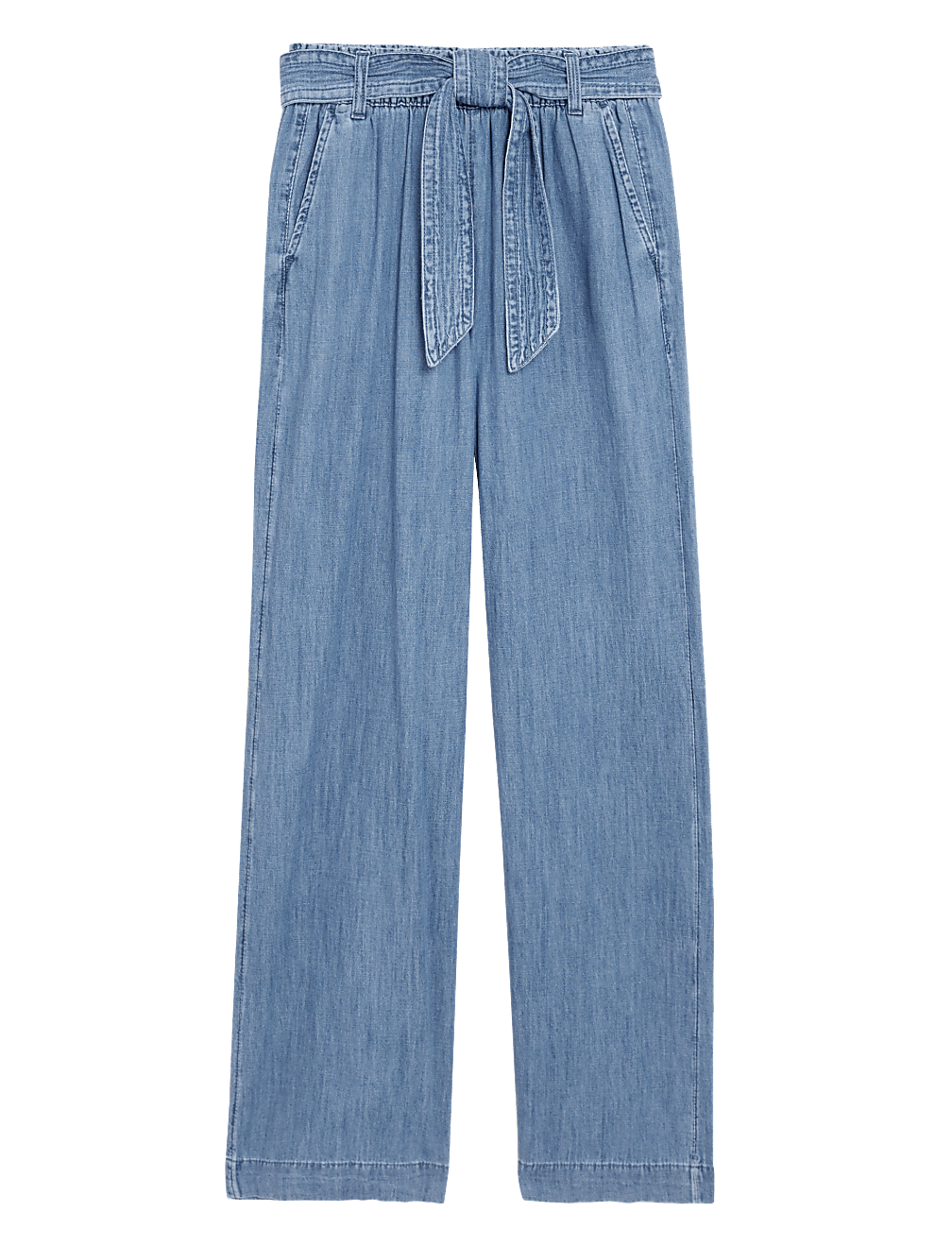Denim Belted Wide Leg Trousers