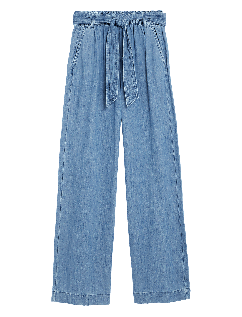 Denim Belted Wide Leg Trousers