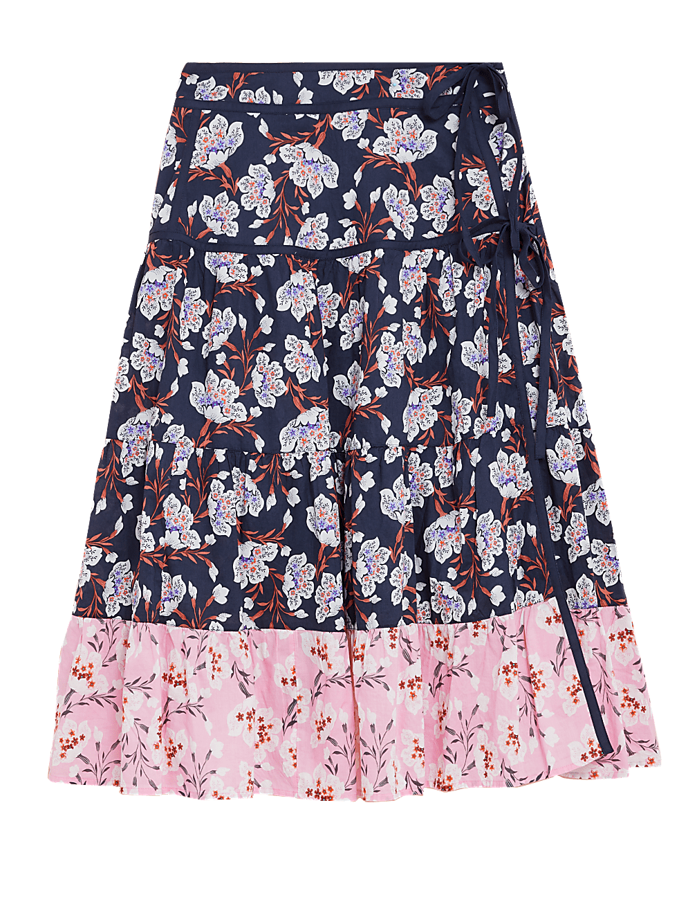 Pure Cotton Floral Tie Wrap Midi Skirt
