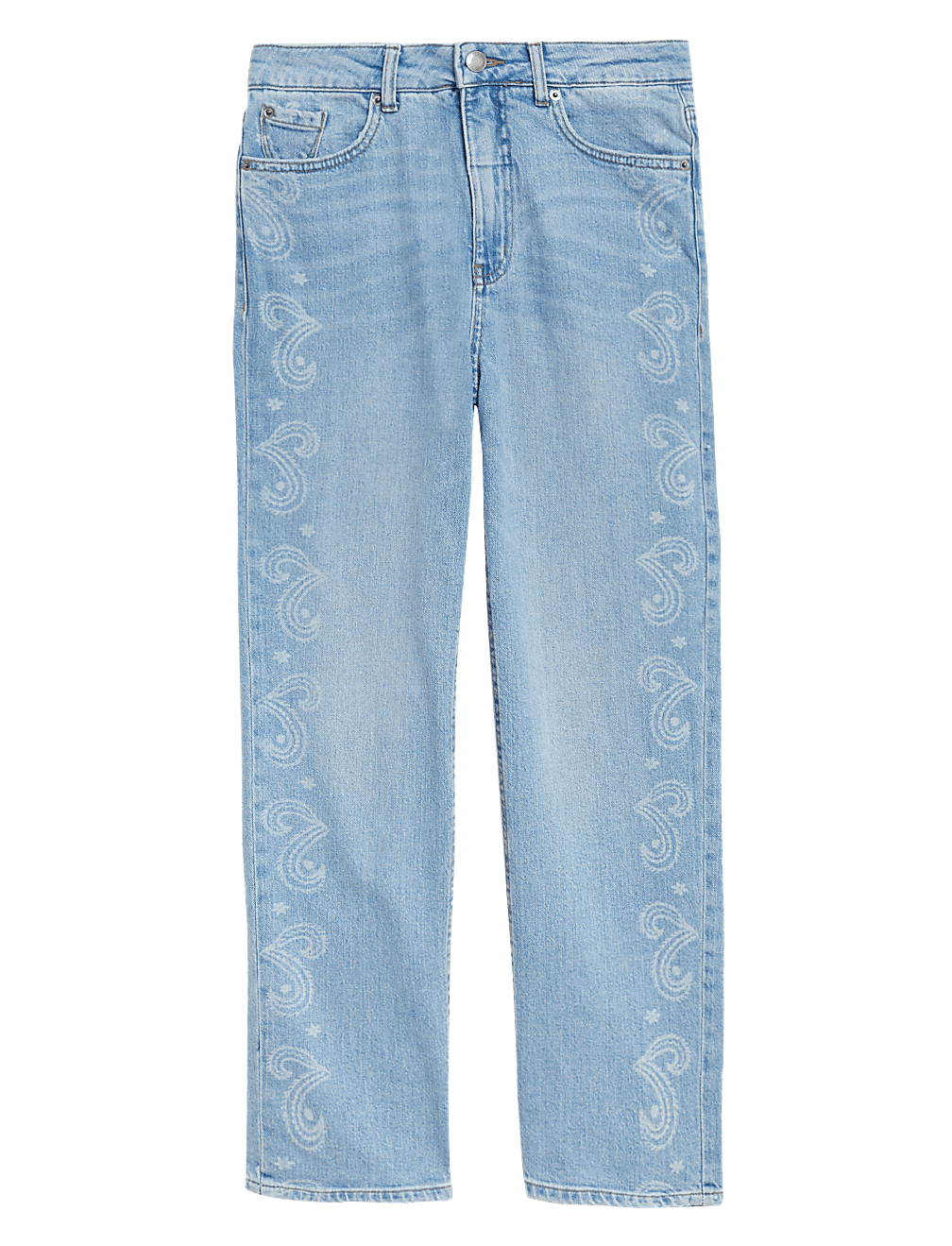 Printed Straight Leg Ankle Grazer Jeans