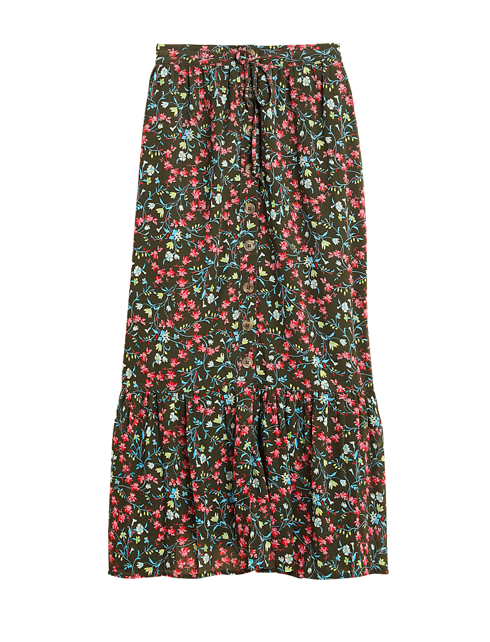 Printed Button Front Midaxi A-Line Skirt
