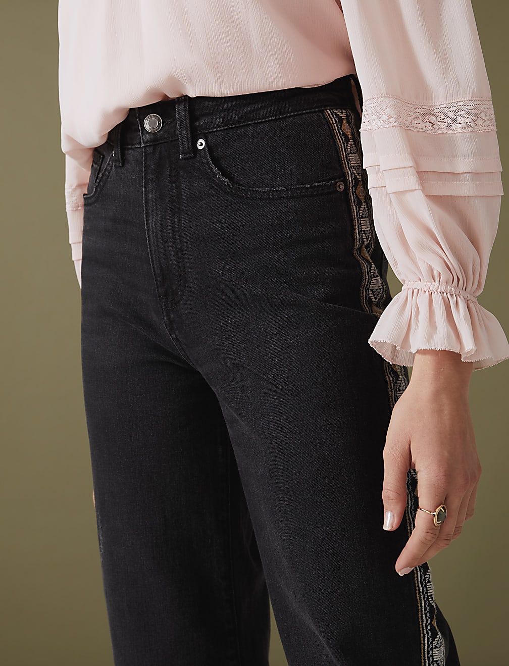 Mom High Waisted Embroidered Jeans