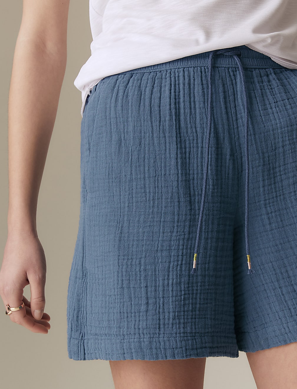 Pure Cotton Textured High Waisted Shorts