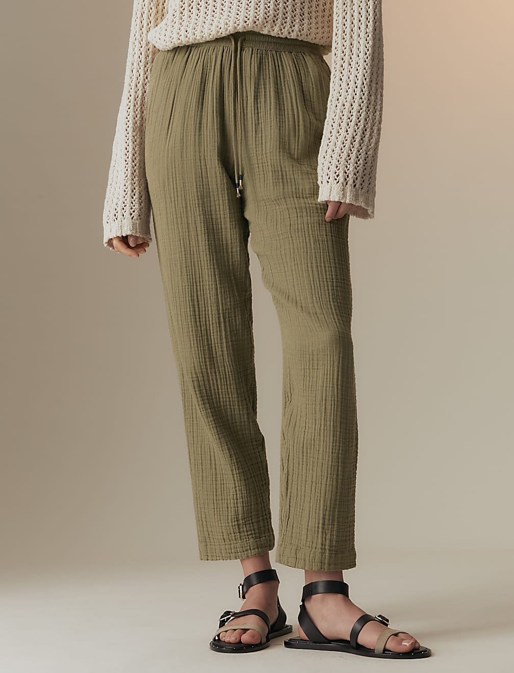 Pure Cotton Textured Tapered Trousers