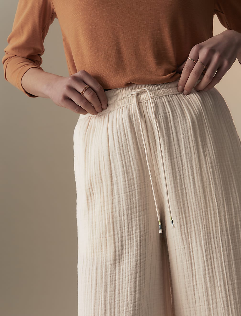 Pure Cotton Textured Wide Leg Trousers