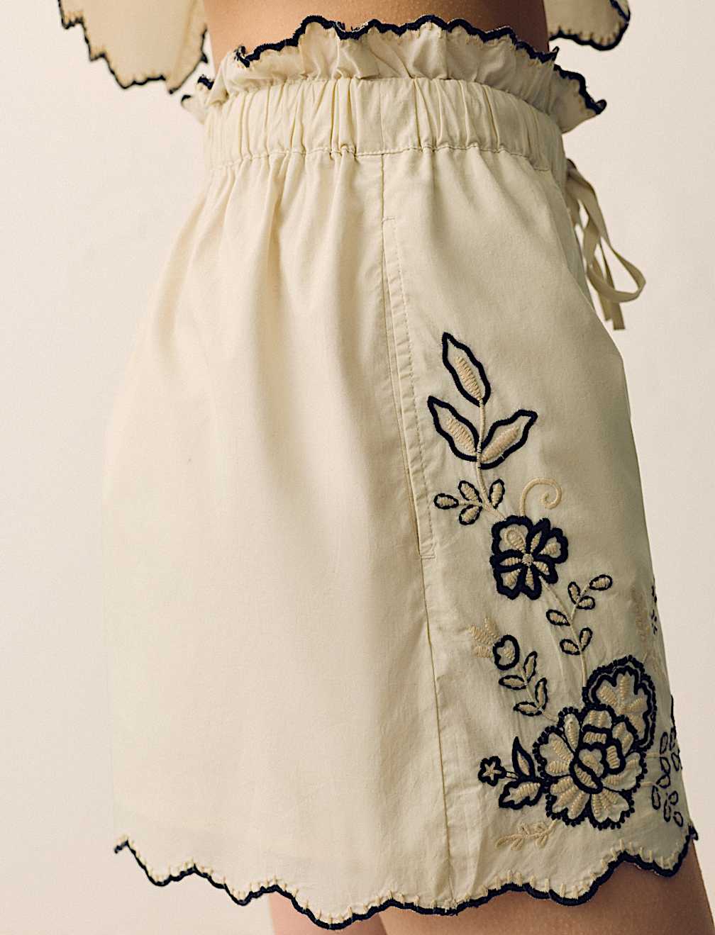 Pure Cotton Embroidered High Waisted Shorts