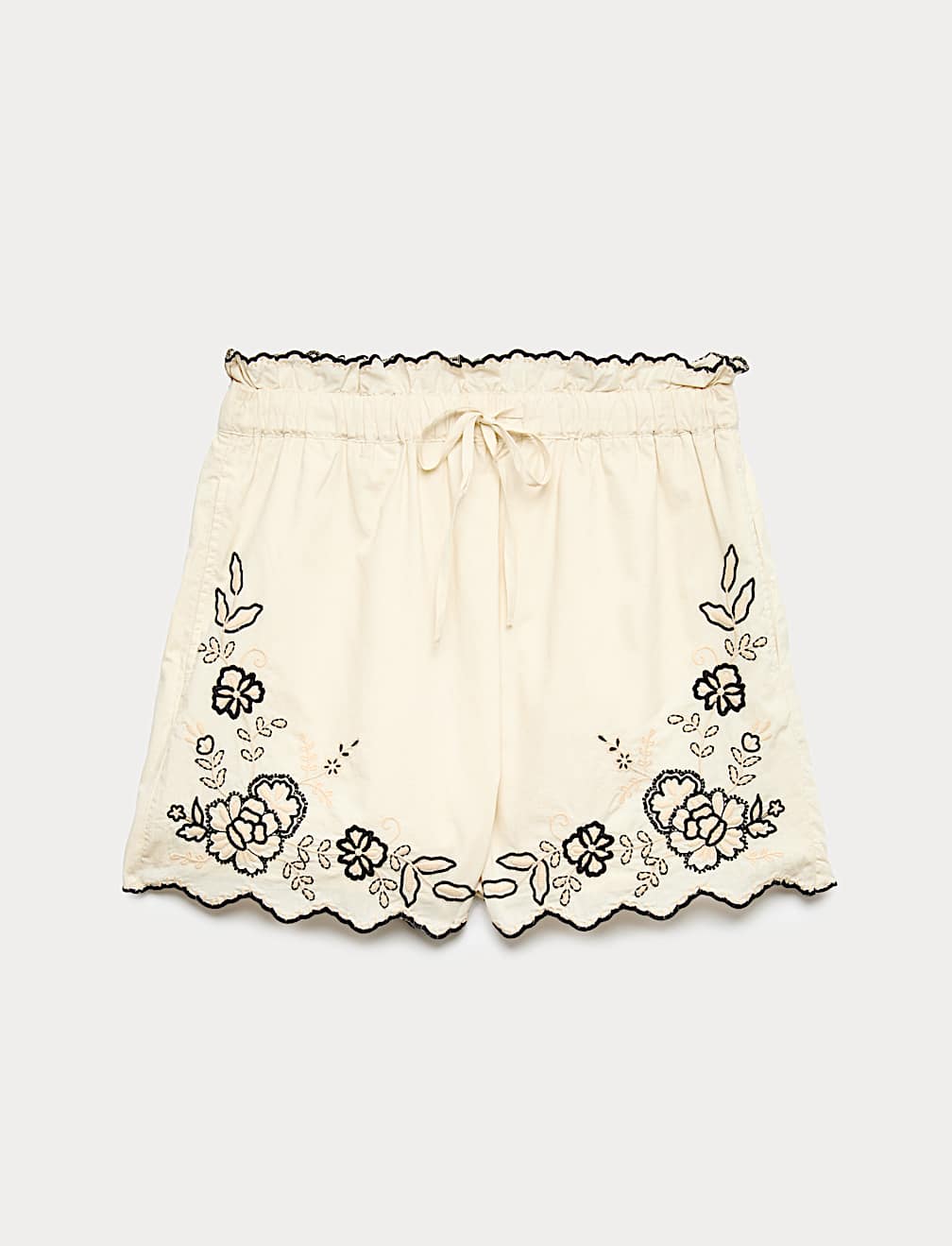 Pure Cotton Embroidered High Waisted Shorts