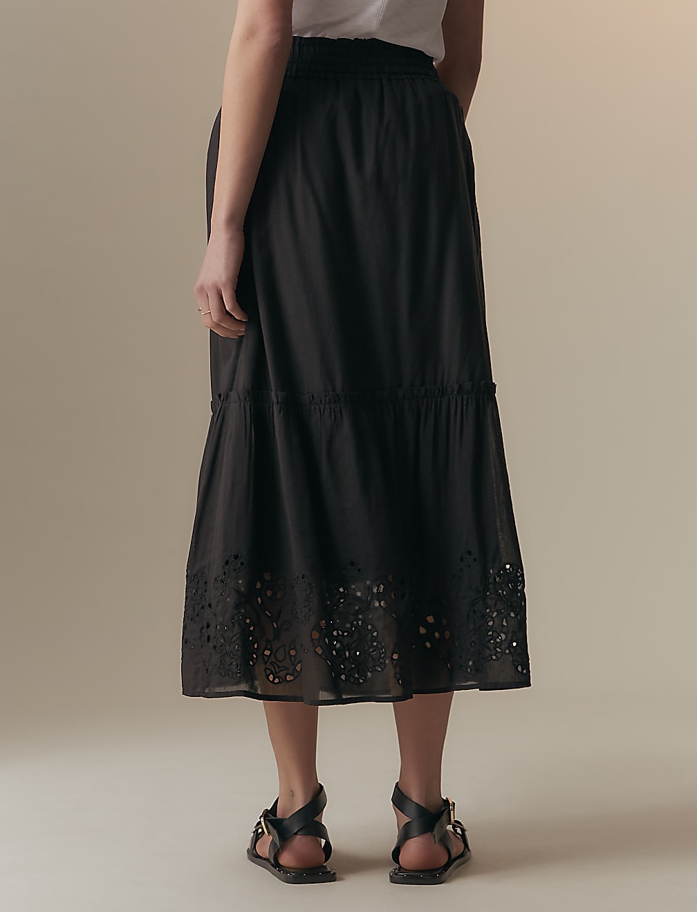 Cotton Rich Broderie Midaxi Tiered Skirt