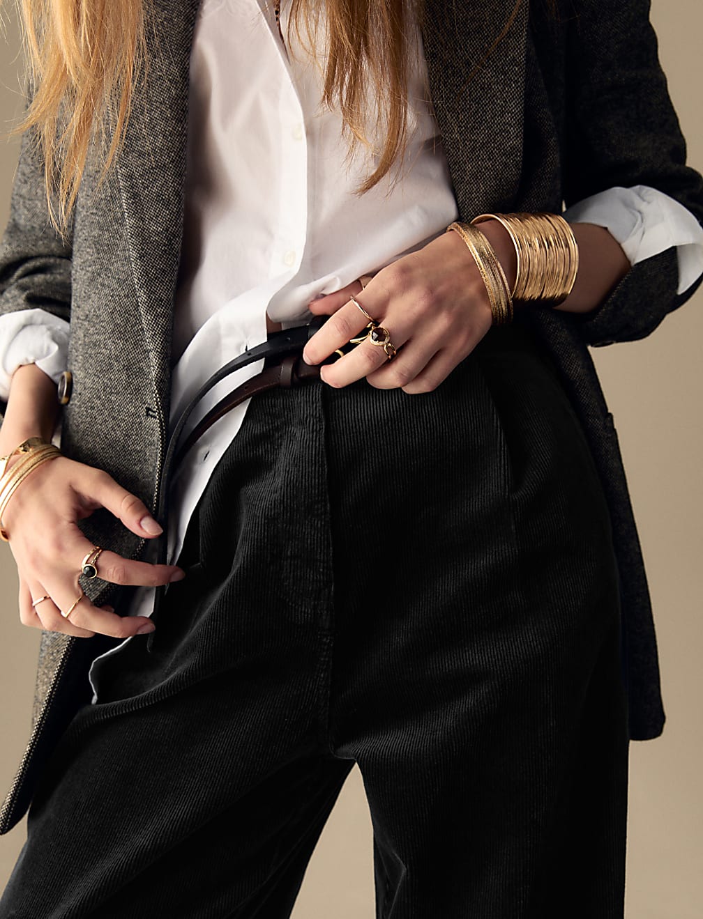 Cord Pleat Front Relaxed Trousers with Modal
