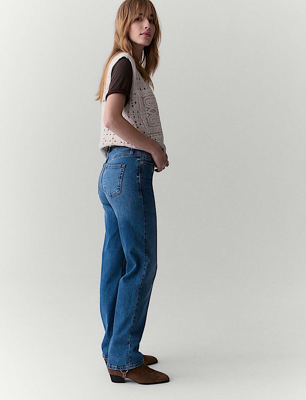 Mid Rise Straight Leg Ankle Grazer Jeans