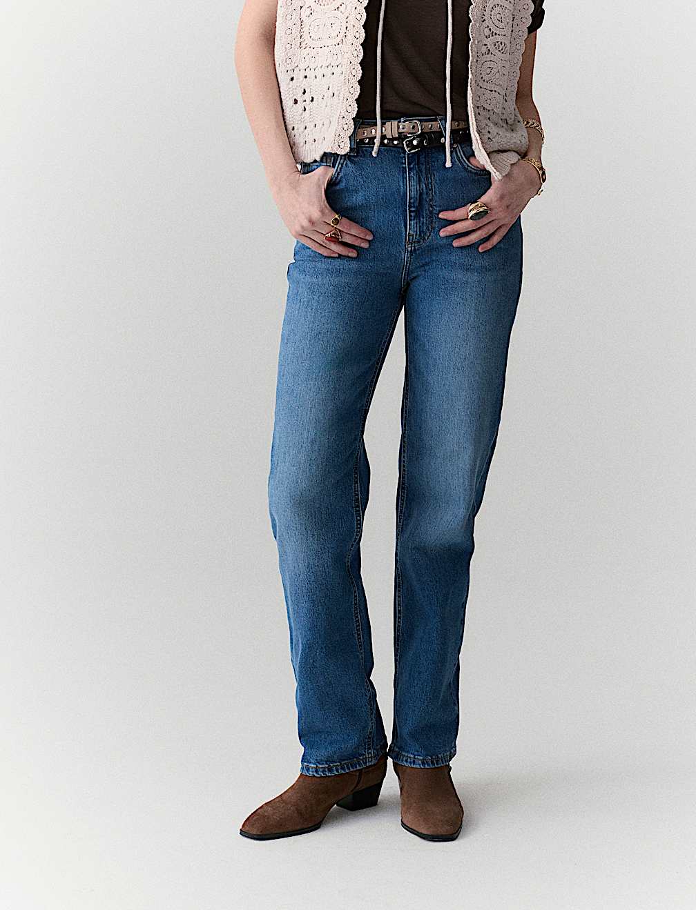 Mid Rise Straight Leg Ankle Grazer Jeans