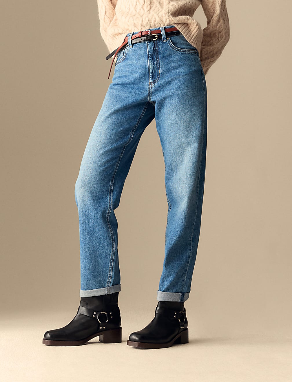 Girlfriend Mid Rise Turn Up Jeans with Lyocell