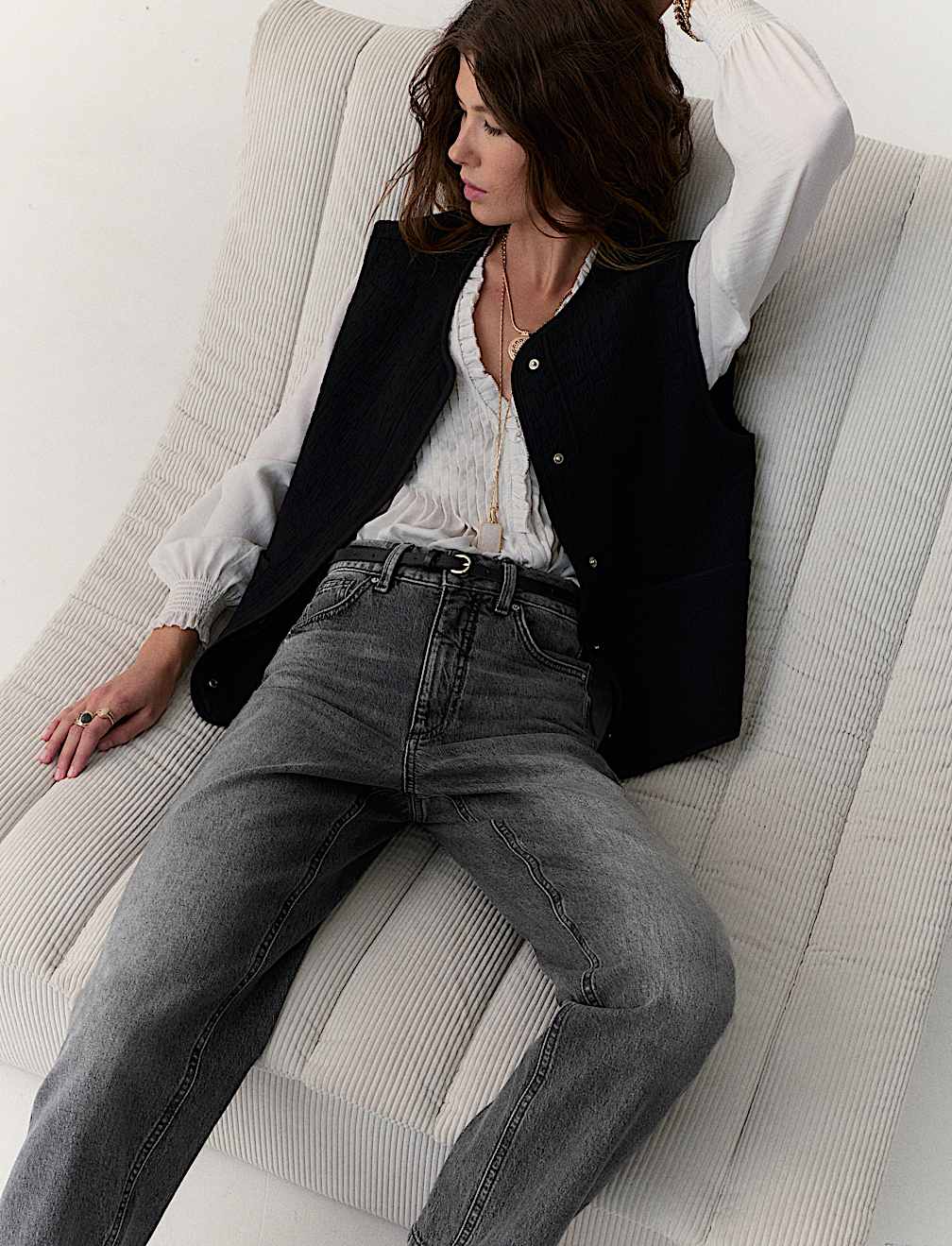 Girlfriend Mid Rise Turn Up Jeans with Lyocell