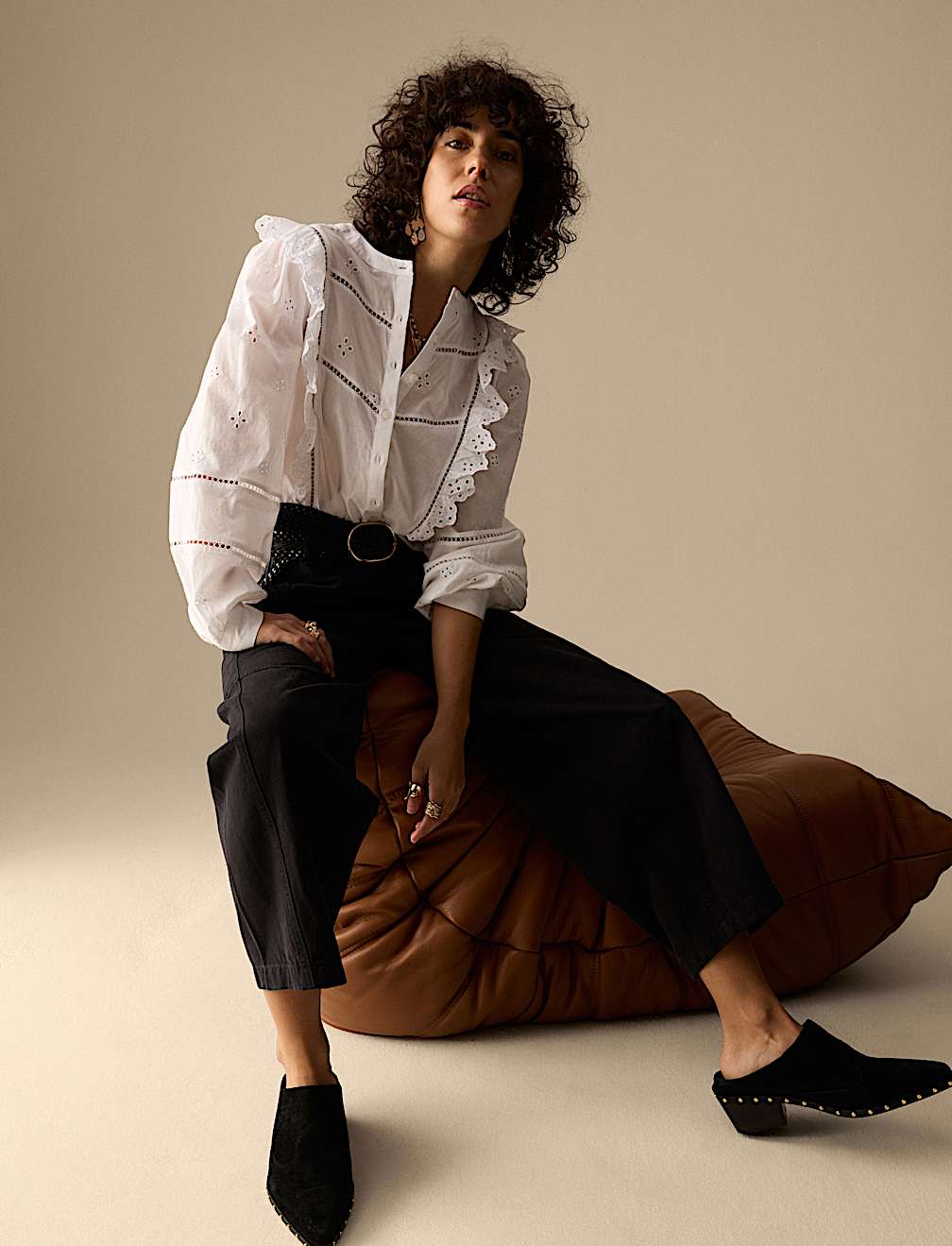 Pure Cotton Seam Detail Barrel Leg Trousers