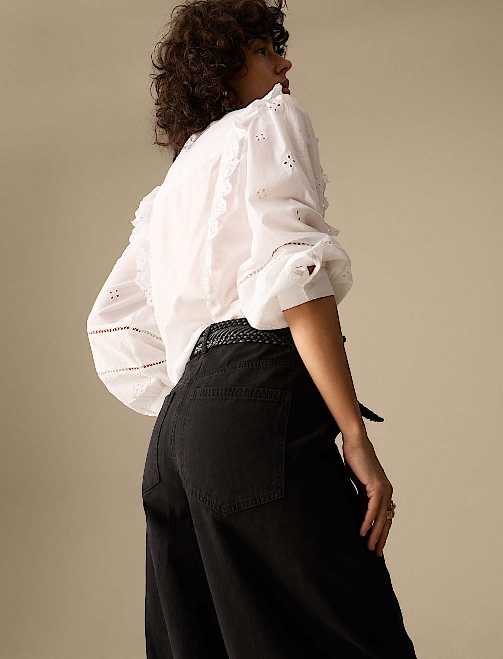 Pure Cotton Seam Detail Barrel Leg Trousers