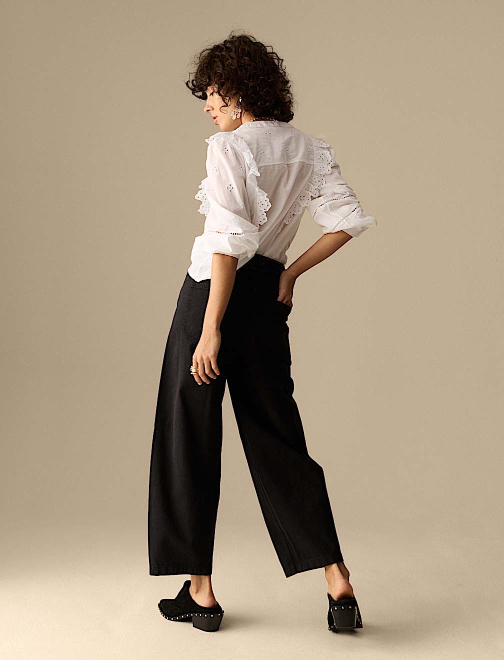Pure Cotton Seam Detail Barrel Leg Trousers