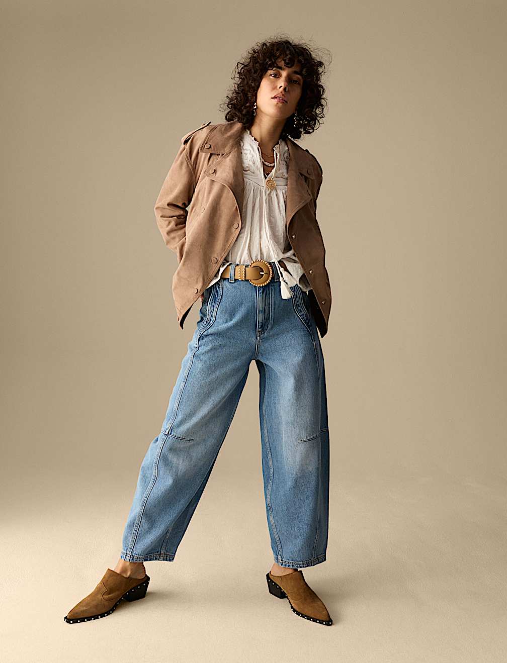 Lyocell Blend High Waisted Barrel Ankle Grazer Jeans