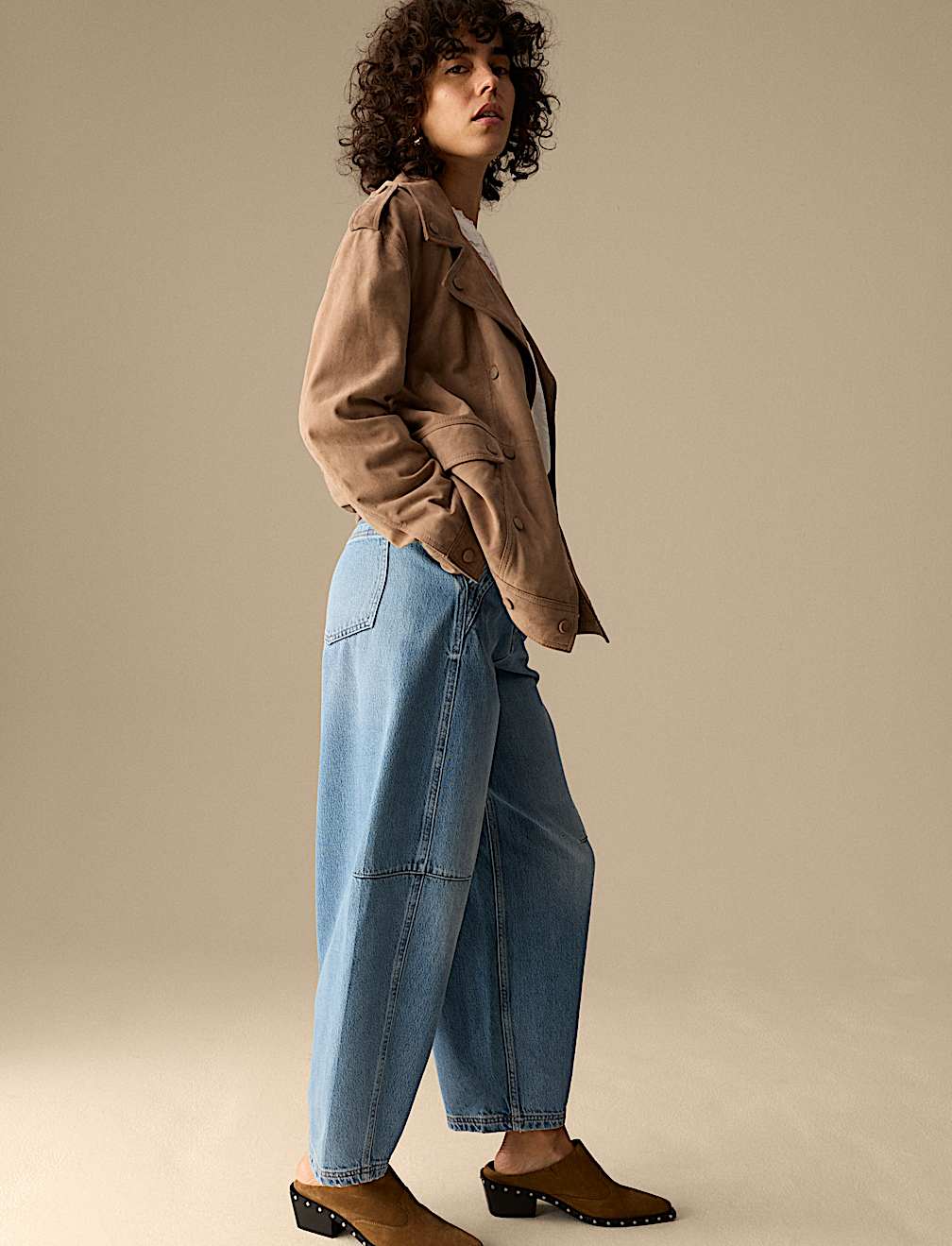 Lyocell Blend High Waisted Barrel Ankle Grazer Jeans