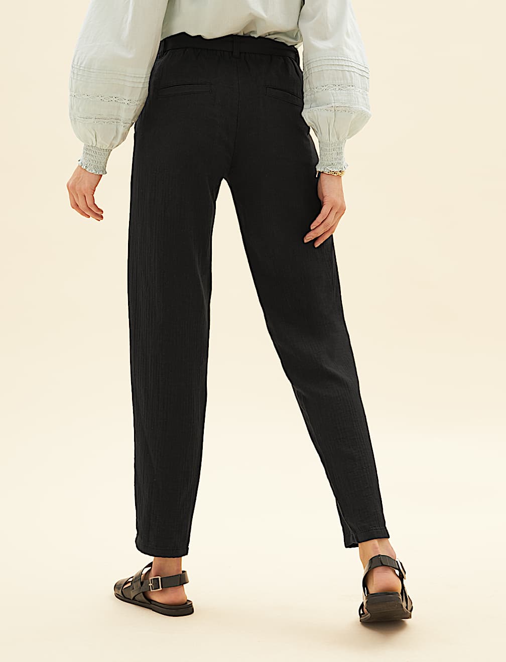 Pure Cotton Tapered Ankle Grazer Trousers