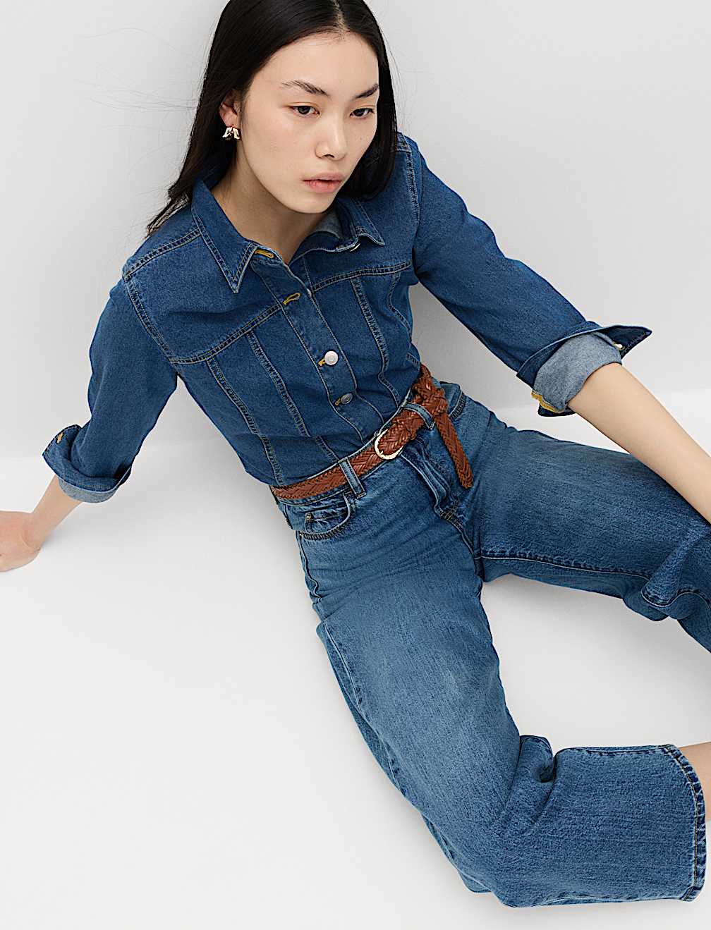 High Waisted Crease Front Barrel Jeans