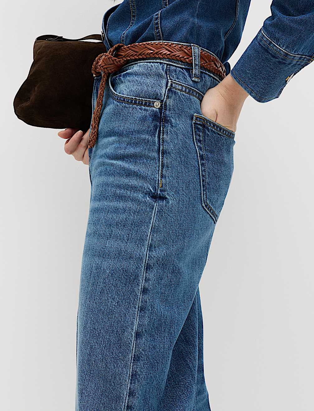 High Waisted Crease Front Barrel Jeans