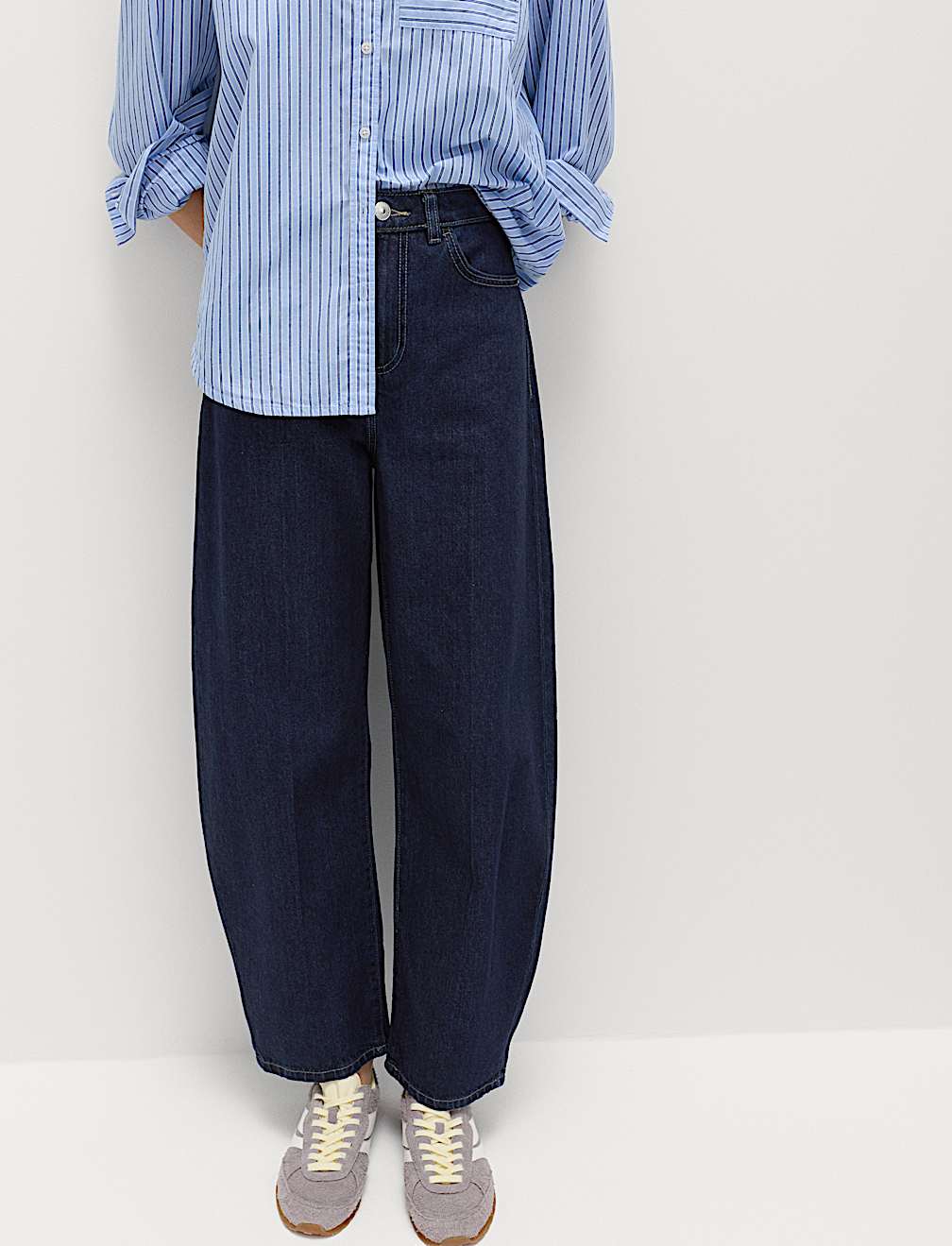 High Waisted Crease Front Barrel Jeans